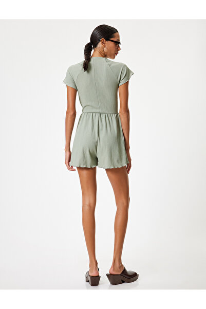 Koton Szív gallérú mini jumpsuit - becsomagolt, csipke részletes, hajlott, rövid ujjú