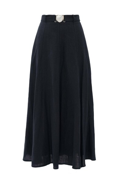 NOK İSTANBUL %100 Keten Maxi Boy Heidi Etek Siyah