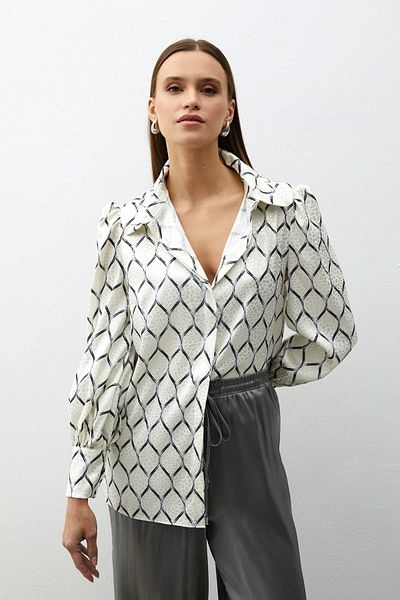 Sateen Black Satin Patterned Shirt