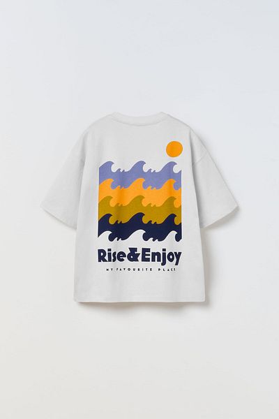 The Champ Clothing Детска бяла тениска Rise Enjoy - щампован дизайн на залез