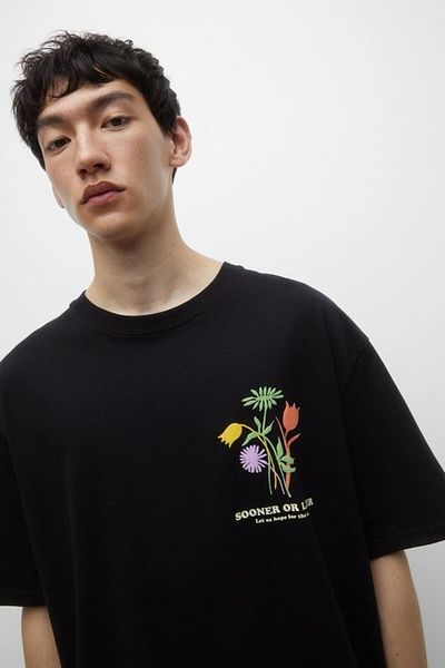 The Champ Clothing Ανδρικό μπλουζάκι με στάμπα Tulip Design Μαύρο Oversize - Sooner or Later