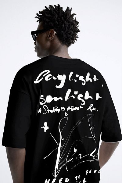The Champ Clothing Ανδρικό μπλουζάκι Crew Neck Bay Light Son Light με εμπριμέ μαύρο Oversize