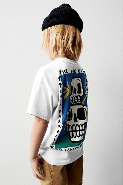 The Champ Clothing Бяла тениска за момче - отпечатан череп с надпис Big Olita