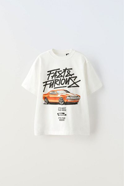 The Champ Clothing Бързи яростни - бяла детска тениска, щампа с кола