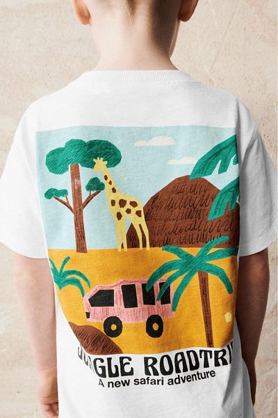 The Champ Clothing Бяла детска тениска Jungle Roadtrip - отпечатан дизайн на сафари