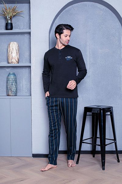 Ahengim Man Men's Striped Interlock Pajama Set - Cotton Seasonal