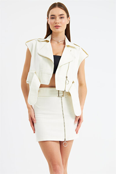 NOK İSTANBUL Denim Serisi Mini Etek Beyaz