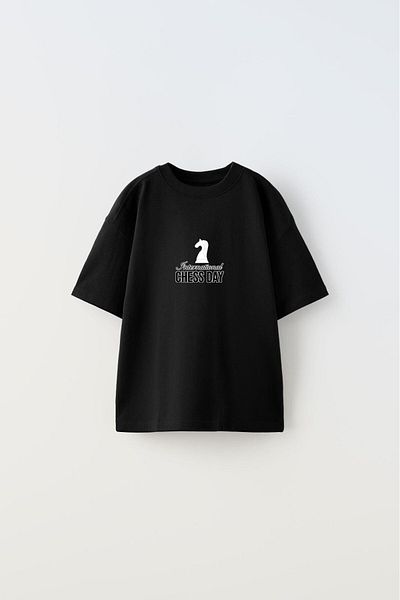The Champ Clothing Ziua internațională de șah - Tricou negru imprimat cu design de șah pentru copii