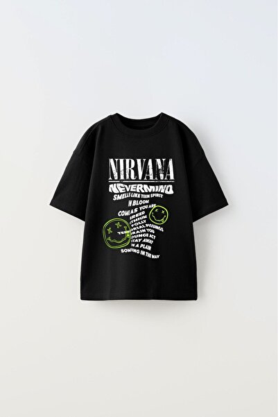 The Champ Clothing تي شيرت أسود للأطفال - مطبوع عليه نيرفانا وابتسامة