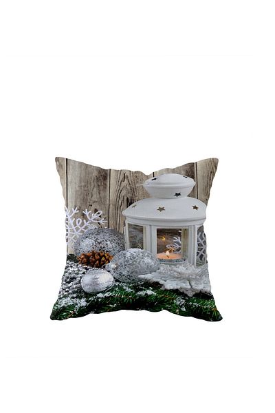 linazaitun New Year's Wooden Floor Lantern Themed Double Sided Hidden Zipper Throw Pillow Seat Pillow Case