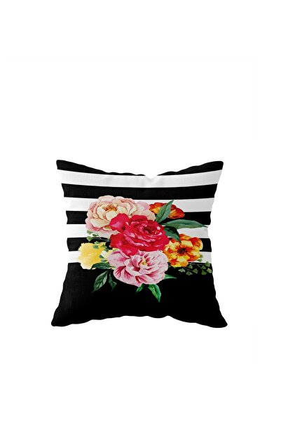 linazaitun Black White Floral Single Side Hidden Zipper Pillowcase Throw Pill...