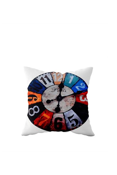 linazaitun Colorful Clock Motif Paris Vintage Single Sided Hidden Zipper Throw Pillow Sofa Pillow Case