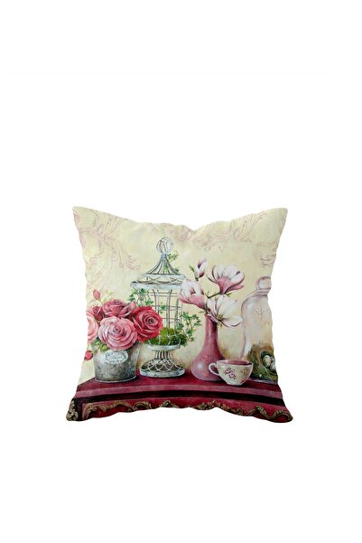 linazaitun Beige Vase Vintage Rose Classic Single Side Hidden Zipper Pillowca...
