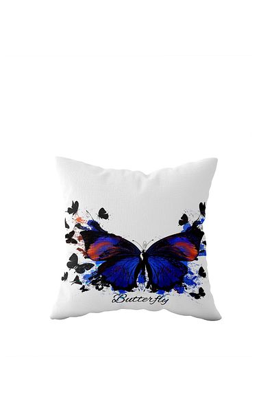 linazaitun Vintage Blue Butterfly Patterned Single Side Hidden Zipper Pillow Case Throw Pillow Sofa Pillow Case