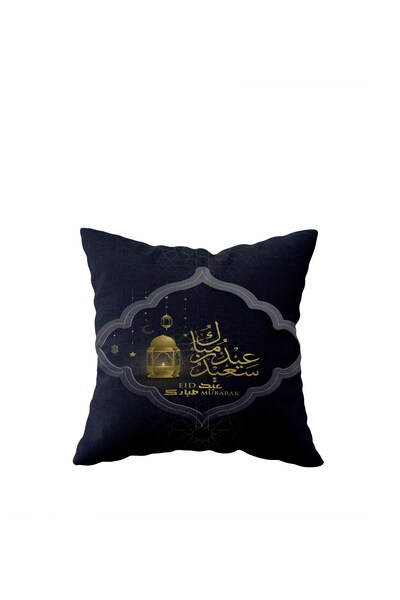 linazaitun غطاء وسادة بسحّاب مخفي من جانب واحد بطابع رمضان باللون الأزرق الدا...
