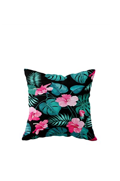 linazaitun Double Sided Tropial Leaf and Flower Patterned Hidden Zippered Pil...