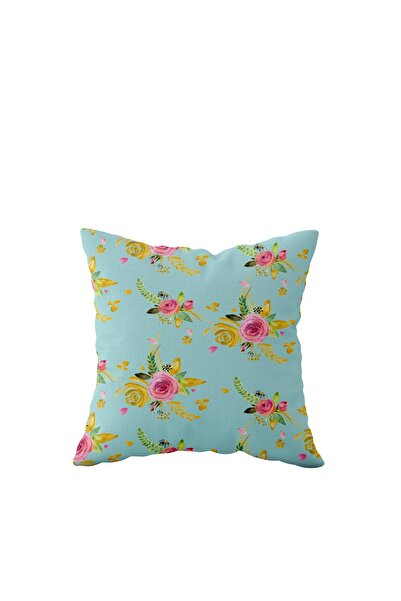 linazaitun Blue Rose Patterned Single Sided Hidden Zipper Pillow Case Throw P...