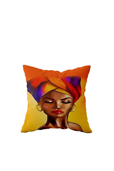 linazaitun African Woman Themed Single Side Hidden Zipper Pillowcase Throw Pi...