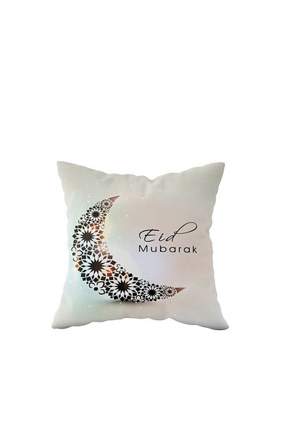 linazaitun Beige Eid Mubarek Double Sided Hidden Zippered Pillowcase Throw Pillow Seat Pillowcase