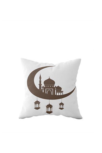 linazaitun Ramadan Mubarak Mosque Crescent Lantern Single Sided Hidden Zipper Throw Pillow Sofa Pillow Case