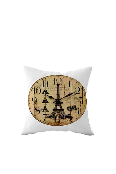 linazaitun Eiffel Tower Clock Pattern Vintage Single Side Hidden Zipper Pillow Case Throw Pillow Seat Pillow Case