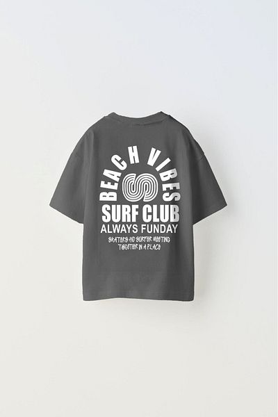 The Champ Clothing Beach Vibes Surf Club Unisex Kids T-shirt - Text Inverted S Design, Smoked Printed