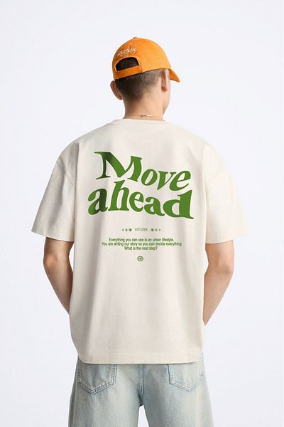 The Champ Clothing Crew Neck Move Ahead Written Cordonate Printed Oversize Beige ανδρικό μπλουζάκι