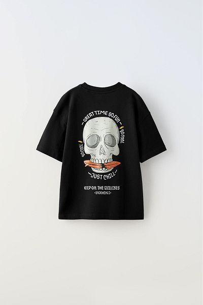The Champ Clothing Tricou negru unisex pentru copii - Great Time So Fun Written, Skull Design Printed