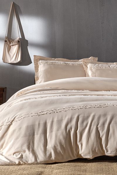 Doqu Home طقم غطاء لحاف فردي كارلا - كريمي