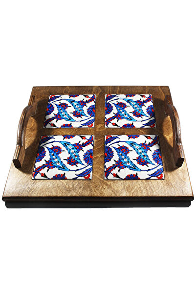 Çini Evi Wooden Tray - Lotus Pattern