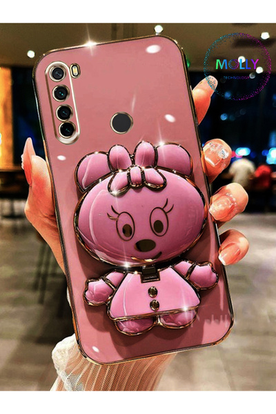 Molly Xiaomi Redmi NOTE 8 İçin Lila Minnie Standlı Kenarları Gold Detaylı Lük...
