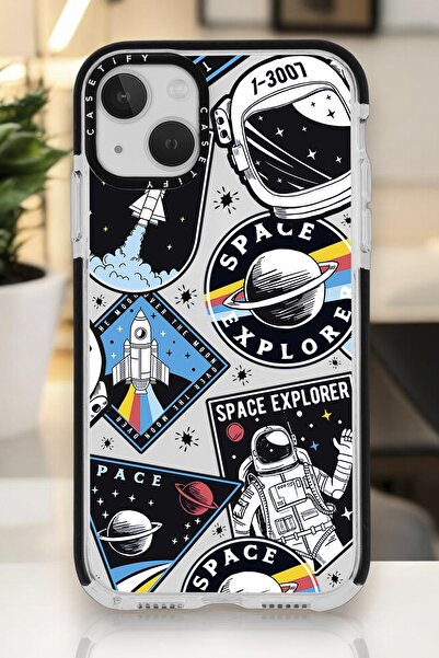 mooodcase iPhone 15 Plus Uyumlu Space Desenli Casetify Darbe Emci Silikonlu Telefon Kılıfı