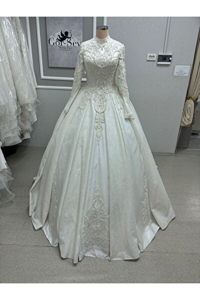 EKY GÖR SEV WEDDING DRESS YOĞUN BONCUK VE GÜPÜR İŞLEMELİ SATEN GELİNLİK
