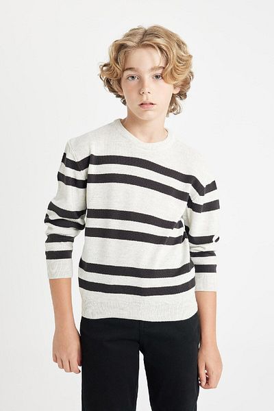 DeFacto Boy's Crew Neck Striped Knitwear Sweater C9654A824Au