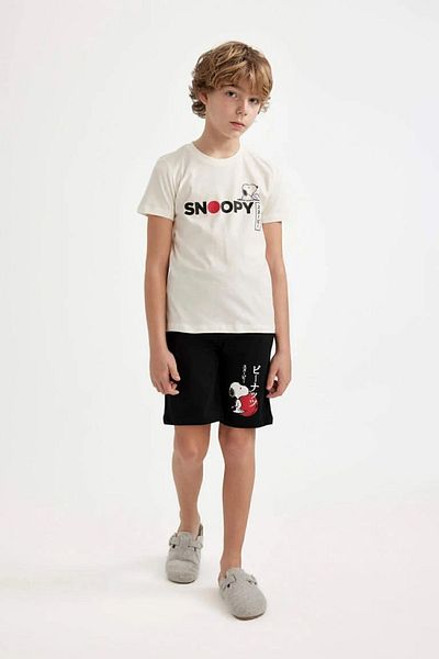 DeFacto Set de pijamale Snoopy pentru băieți - decolteu, mânecă scurtă, pantaloni scurți de top C2846a824sm