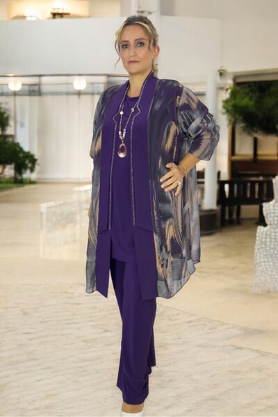 yagmurberen Büzy Fabric Shawl Collar Jacket and Trousers - Stone Embroidered, Unlined, Large Size Set of 3