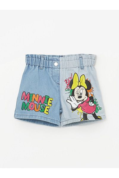 LC Waikiki Szorty jeansowe z elastycznym pasem i nadrukiem Myszki Minnie dla dziewczynki