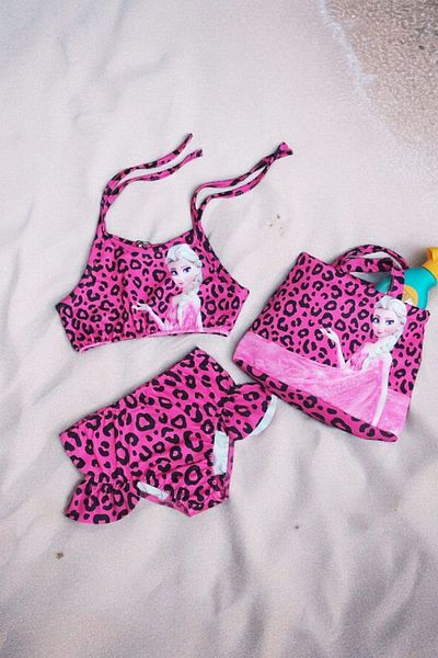 uz shop Pink Leopard Pattern Girl's Bikini - Beach Bag Included