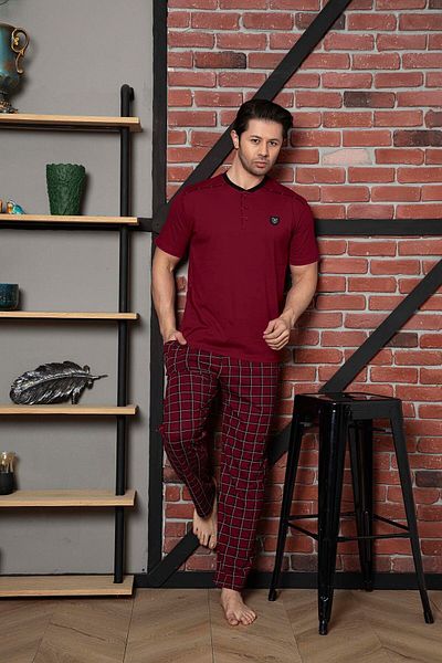 Ahengim Man Cotton Men's Pajama Set - Plaid Print, Short Sleeve and Buttoned