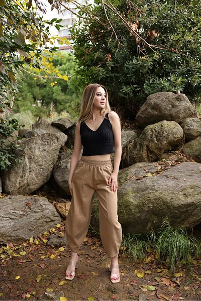 Ozan KOÇ Women's 100% Cotton Pocketed Gabardine Shalwar Trousers