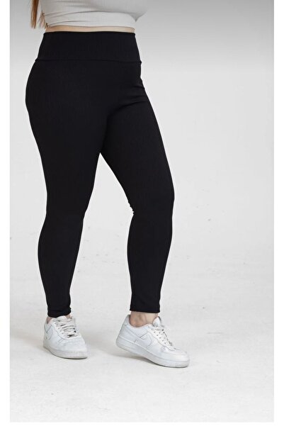 SOSYETE AVM Colanți negri cu nervuri cu talie înaltă Curve