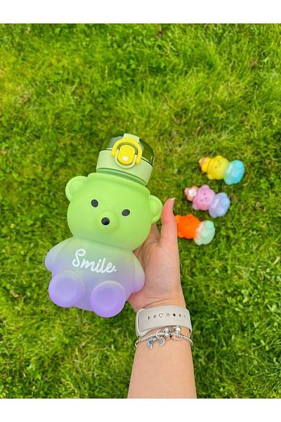 Levn Home Colorful 800 ml Flask Water Bottle with Smile Teddy Bear Tritan Bpa Free Sticker Gift