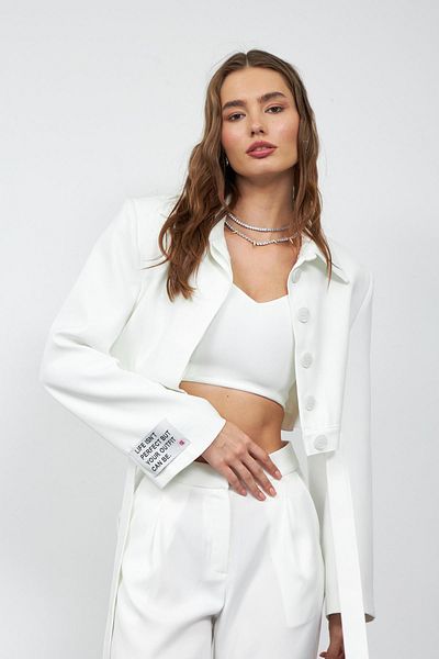 NOK İSTANBUL Chic Crop Belt Detailed Jacket White