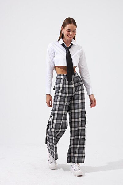 NOK İSTANBUL Cool Mode Serisi Ekose Kargo Pantolon Gri Ekose