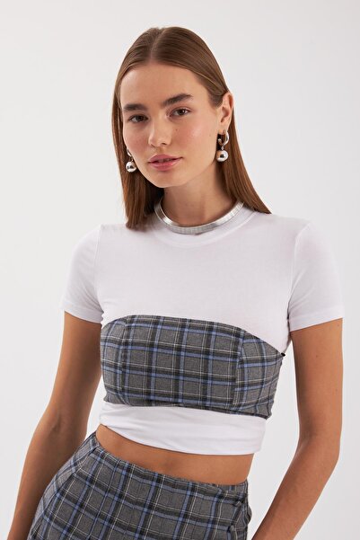 NOK İSTANBUL Back To School Serisi Ekoseli Straplez Büstiyer EkoseGriSiyah