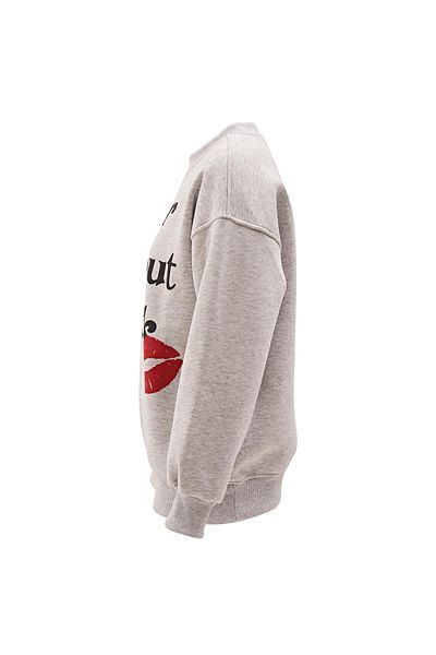 NOK İSTANBUL Udo Sweatshirt with Lipstick Slogan Gray