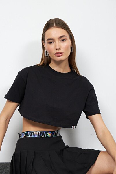 NOK İSTANBUL 100% Koton Oversize Crop Tshirt Siyah