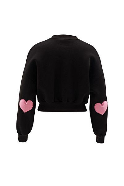NOK İSTANBUL Nok Love Series Heart Appliqued Sweatshirt Black