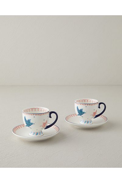 English Home Carnaval Birds New Chining Cup Set - 4 Pieces, 2 Person, Blue