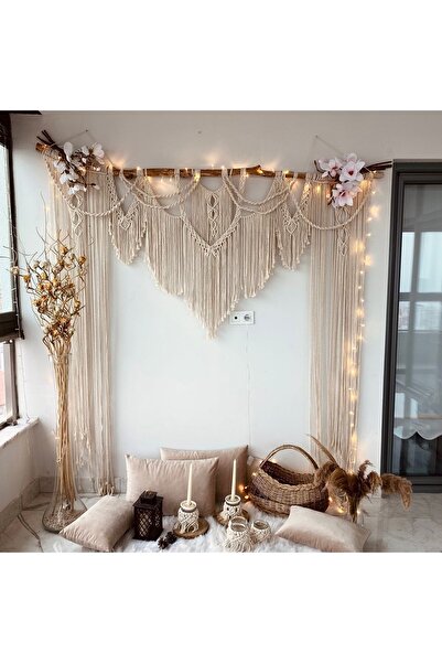 marymakrome Makrome Nişan Konsepti Arka Fon Backdrop Tag Yatak Başı Perde Macrome Dal 180 Cm Uzunluk 2 Metr
